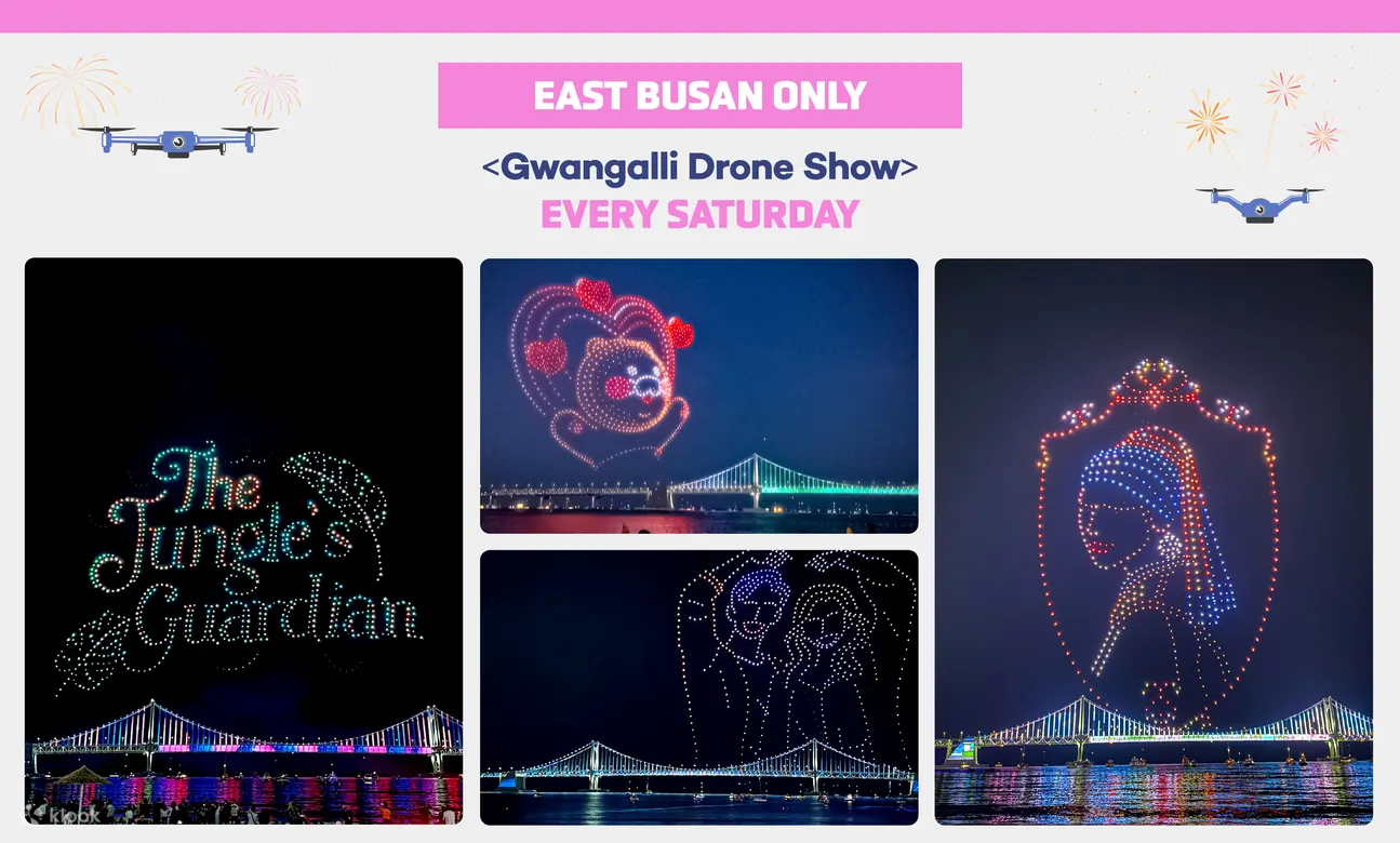[East Busan Tour only] Every Saturday: You can get off at Millak the Market to enjoy the Gwangalli Drone Show — this will be your final stop of the tour.